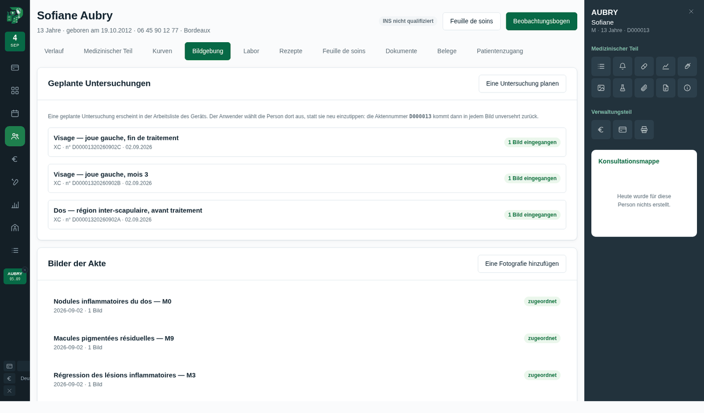Die Bildgebung — eine geplante Untersuchung erscheint in der Arbeitsliste des Geräts.