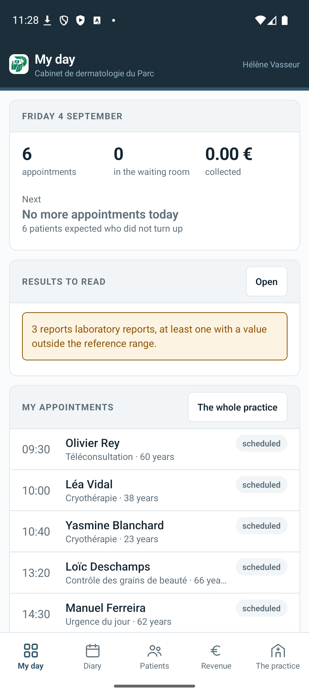 On the phone — the day: the next patient, the waiting room and its real waiting time.