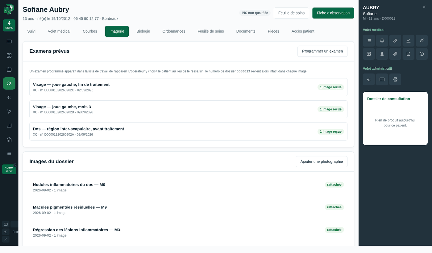 L'imagerie — Un examen programmé apparaît dans la liste de travail de l'appareil : 